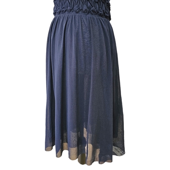 Jean Paul Gaultier Dress Vintage 90s Navy Blue V-Neck Layered Mesh Y2K Medium - Picture 11 of 14